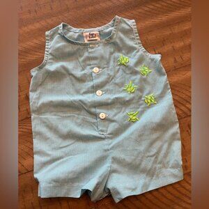 Vintage Boys & Berries Green Checkered Turtle Baby Romper